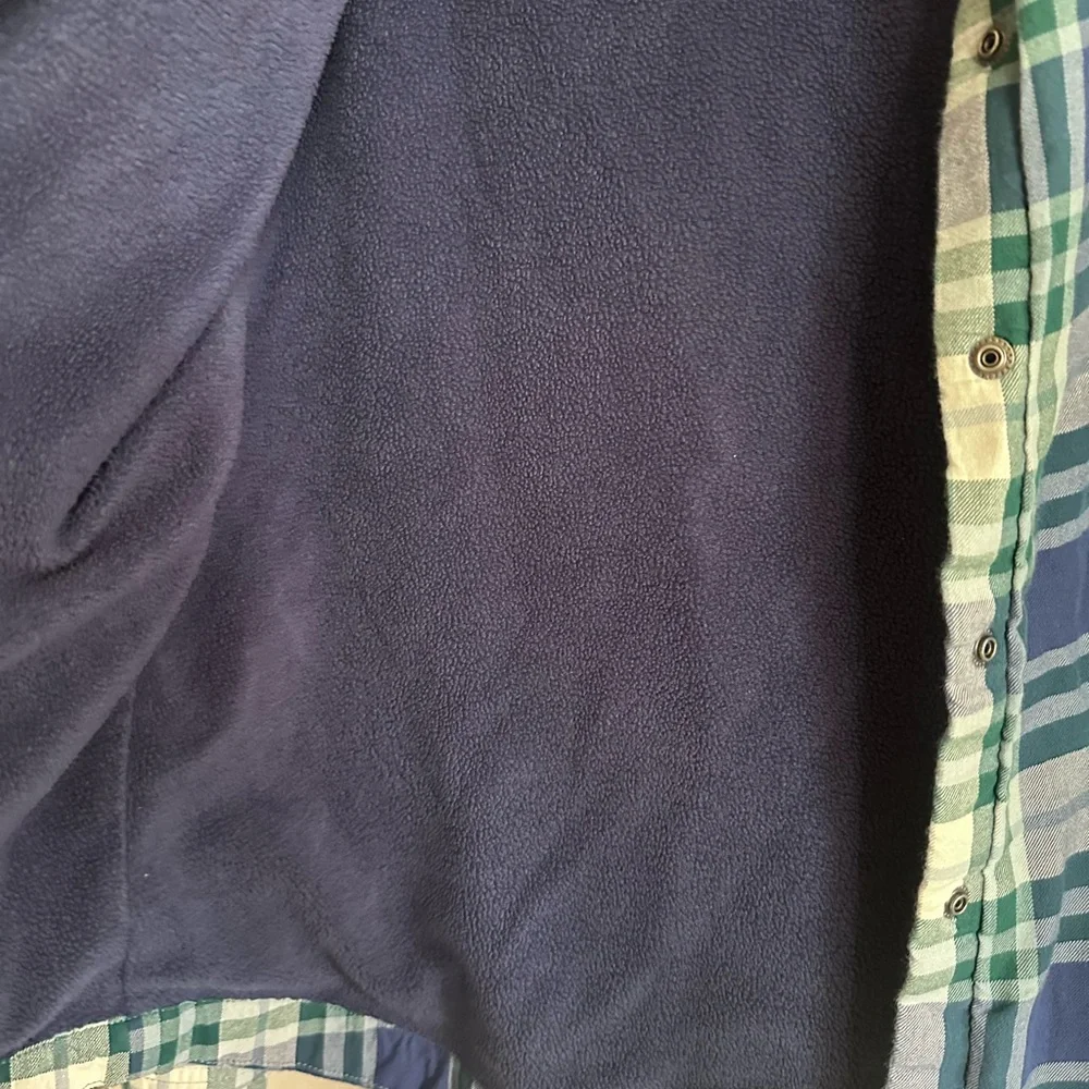 L.L.‎ Bean Navy, Green & White Plaid Fleece-Lined Shirt Jacket